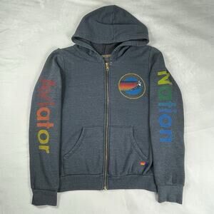 🔥Aviator Nation Signature Aspen Colorado Gray Full Zip Hoodie Jacket Unisex 14